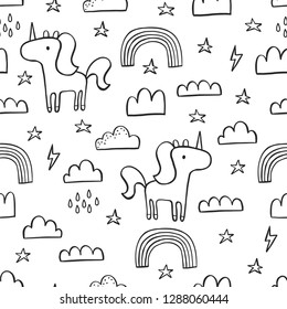 Cute seamless unicorn pattern for kids, baby apparel, fabric, textile, wallpaper, bedding, swaddles with unicorn
