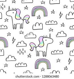 Cute seamless unicorn pattern for kids, baby apparel, fabric, textile, wallpaper, bedding, swaddles with unicorn