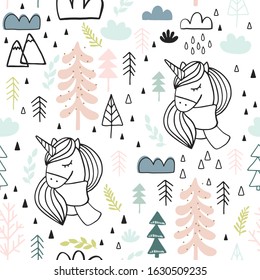 Cute seamless unicorn pattern for kids, baby apparel, fabric, textile, wallpaper, bedding, swaddles with unicorn
