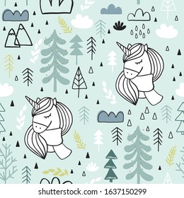 Cute seamless unicorn pattern for kids, baby apparel, fabric, textile, wallpaper, bedding, swaddles with unicorn