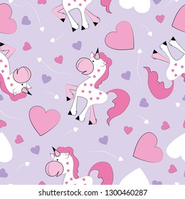 Cute seamless unicorn pattern. Textile graphic t-shirt print. Hand drawn unicorns background. Vector illustration. 