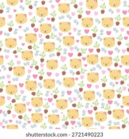 Lindo patrón de San Valentín sin fisuras con osos de dibujos animados y corazones. Perfecto para proyectos escolares, diseños infantiles, papel de regalo, textiles, Fondos de pantalla y fondos románticos