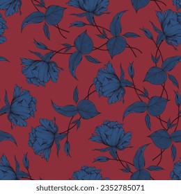 lindo sin costura vectorial azul stock flores patrón de hoja en fondo rosa