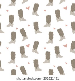 Cute Seamless Vector Cowboy Boots Pattern Cowgirl Background