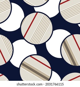 cute seamless vector cream and red stripe with circle pattern on navy background