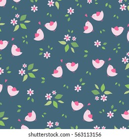 Cute seamless vector decorative pattern with birds and flowers. Design print background