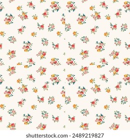 Nette nahtlose Vektorgrafik Blumenmuster. Niedlicher Print aus kleinen Korallenblumen. Sommer- und Frühlingsmotive. Weißer Hintergrund. Vektorillustration des Bestands.