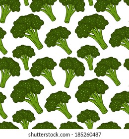 Lindo fondo de brócoli dibujado a mano de Vector sin costura