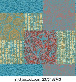 cute seamless vector multi color abstract paisley with bandanna pattern on background