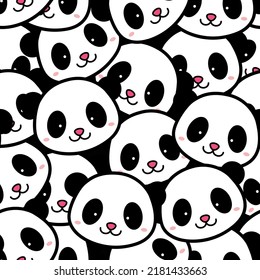 Cute seamless vector panda face pattern. For printing, background, fabric