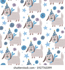 Cute Seamless Vector Pattern of adorable doggies.	
