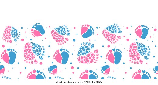 Cute Seamless Vector Pattern with Baby Feet  and Heart