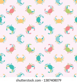 Cute seamless vector pattern background made of pretty colorful crabs in a geometric layout for fabric, wallpaper, scrapbooking projects. Surface pattern design.