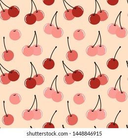 cute seamless vector pattern background illustration with cherries