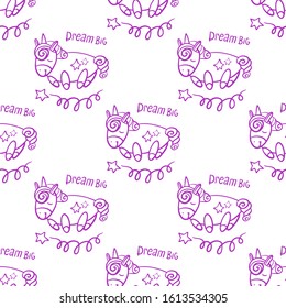 cute seamless vector pattern background illustration with unicorns and stars