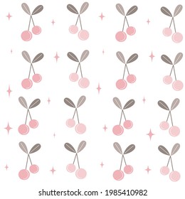 cute seamless vector pattern background illustration with cherries and stars