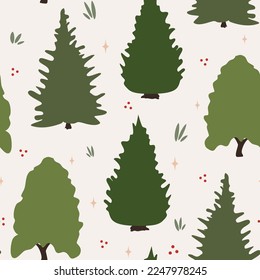 Cute seamless vector pattern background illustration with trees 