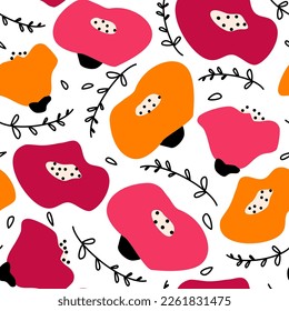 Cute seamless vector pattern background illustration with bold abstract colorful flowers	