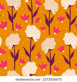 Cute seamless vector pattern background illustration with bold abstract colorful flowers