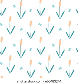 cute seamless vector pattern background illustration with reeds