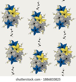 Cute seamless vector pattern backround illustration with branches with leaves and flowers