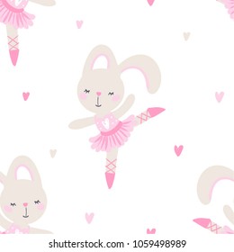 cute seamless vector pattern with bunny little girl ballerina, can be used for baby or kid wear design