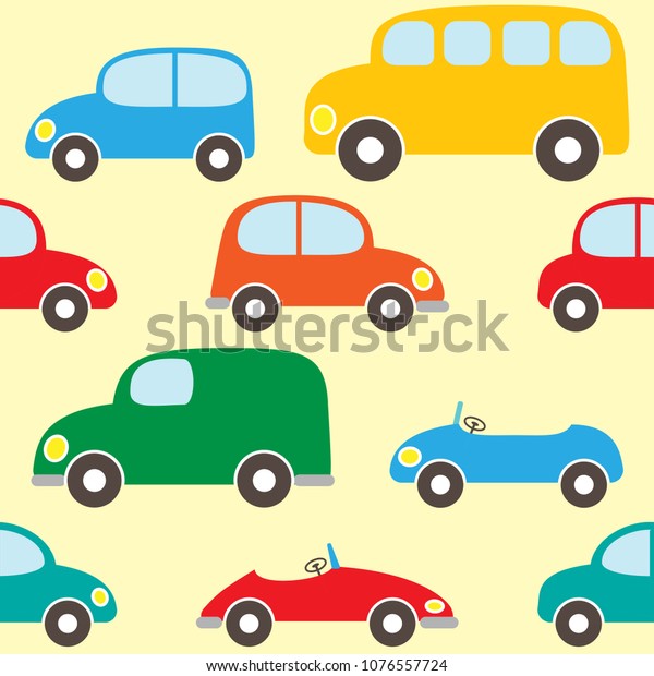 Cute seamless\
vector pattern with cartoon\
cars