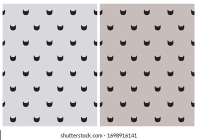Cute Seamless Vector Pattern for Cat Lovers. Tiny Black Cat Heads Isolated on a Light Brown Background. Print with Black Kitties on a Gray Layout.