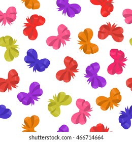 Cute seamless vector pattern with colorful bows on white background 