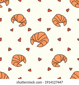 Cute seamless vector pattern of croissants. Pattern for bakery or cafe.