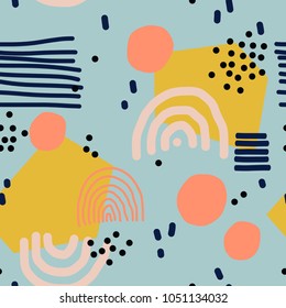 Cute Seamless Vector Pattern With Different Elements. Fun Abstract Texture With Abstract Shapes. Fun Modern Geometry Background.