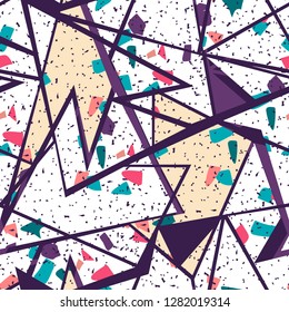 Cute seamless vector pattern with different elements. Fun abstract texture with abstract shapes. Fun modern geometry background.