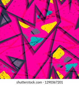 Cute seamless vector pattern with different elements. Fun abstract texture with abstract shapes. Fun modern geometry background.