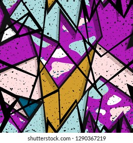 Cute seamless vector pattern with different elements. Fun abstract texture with abstract shapes. Fun modern geometry background.