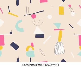 Cute seamless vector pattern with different element shapes. Modern style pattern template for fabric, wrapping, textile.