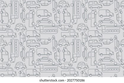 Cute seamless vector pattern featuring cars, busses, vans, and trucks. Repeating patterns are great for backgrounds and surface designs.