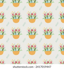 Cute seamless vector pattern with floral bouquet.