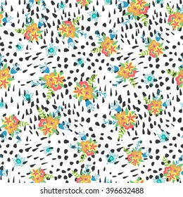 Cute seamless vector pattern with flowers.