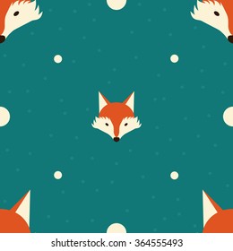 Cute seamless vector pattern with foxes and polka dot. Baby background with foxes.