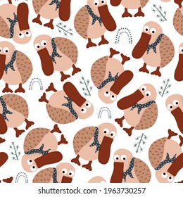 Cute Seamless vector pattern of Funny Birds on white background. Vector illustration in the Scandinavian style.