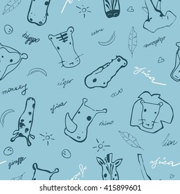 Cute seamless vector pattern with hand drawn africa animals. Perfect  for textile or background for site.