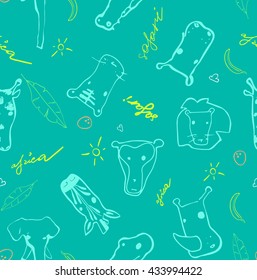 Cute seamless vector pattern with hand drawn africa animals. Perfect  for textile or background for site.