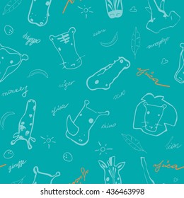 Cute seamless vector pattern with hand drawn africa animals. Perfect  for textile or background for site.