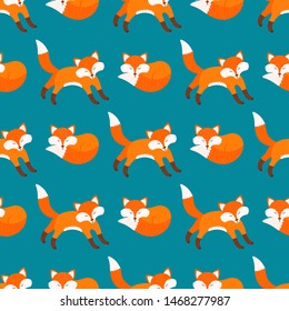 Cute seamless vector pattern with hand-drawn foxes on a bright background.