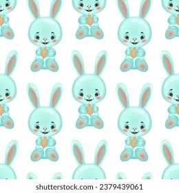 Cute seamless vector pattern of  hare with carrot on white background