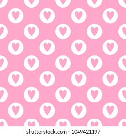 Cute seamless vector pattern with hearts in circles. Can be used in webdesign, child clothes, wrapping paper, cover of notebook