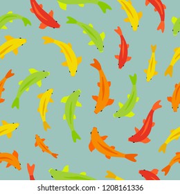 Cute seamless vector pattern with koi fish. Great for packaging, fabrics, prints and postcards, greeting cards, home decor, wallpaper, wrapping paper, apparel design and more.