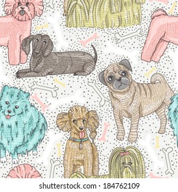 cute seamless vector pattern with little breed dogs