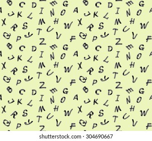 Cute seamless vector pattern with messed up handwritten letters. Eps10 file