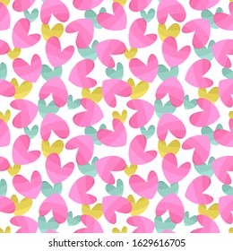 Cute seamless vector pattern with pink, blue and yellow hearts.